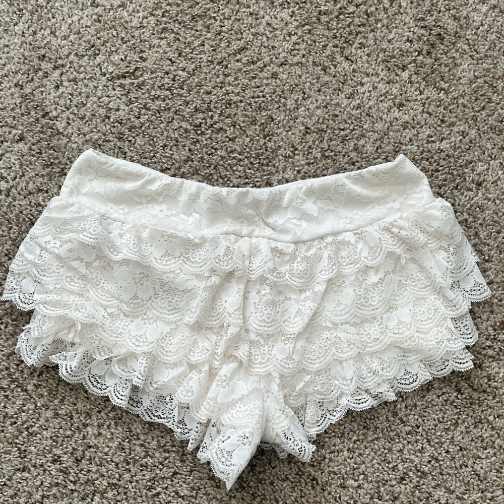 White Lace Ruffle Shorts